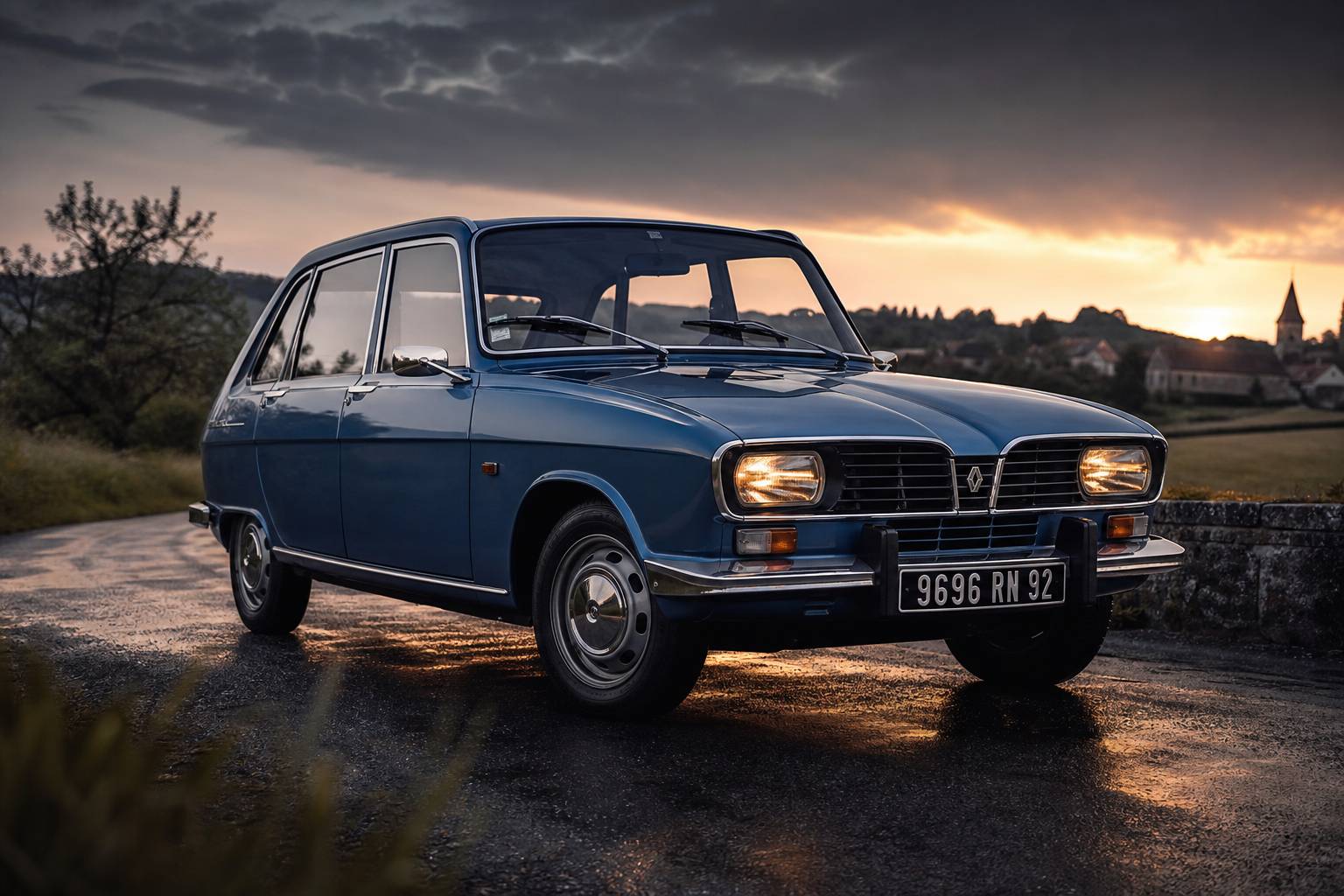 Renault 16 (1965-1980) vue extérieure élégante sur route de campagne